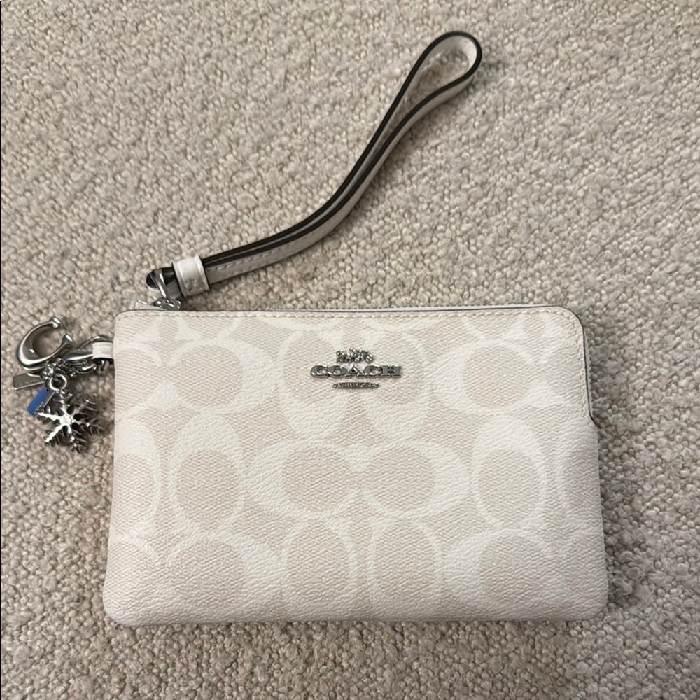 Coach White Signature Clutch with Silver Hardware